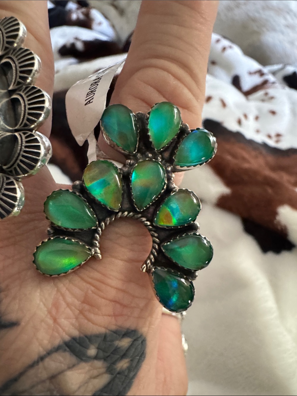 Green aurora Opal Teardrop Cluster Statement Ring - Women Jewelry